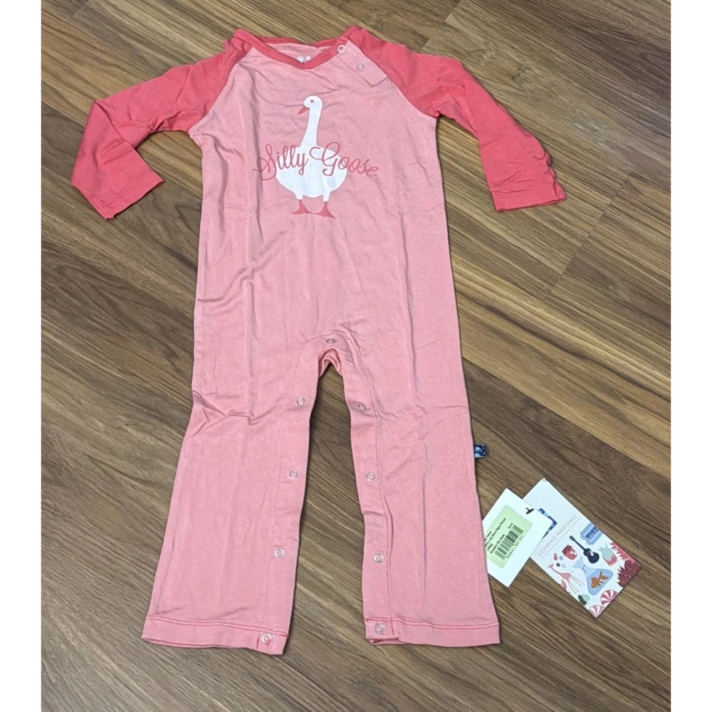 NWT Kickee Pants 18-24 Months Silly Goose Raglan Sleeper Outfit Bamboo Pink